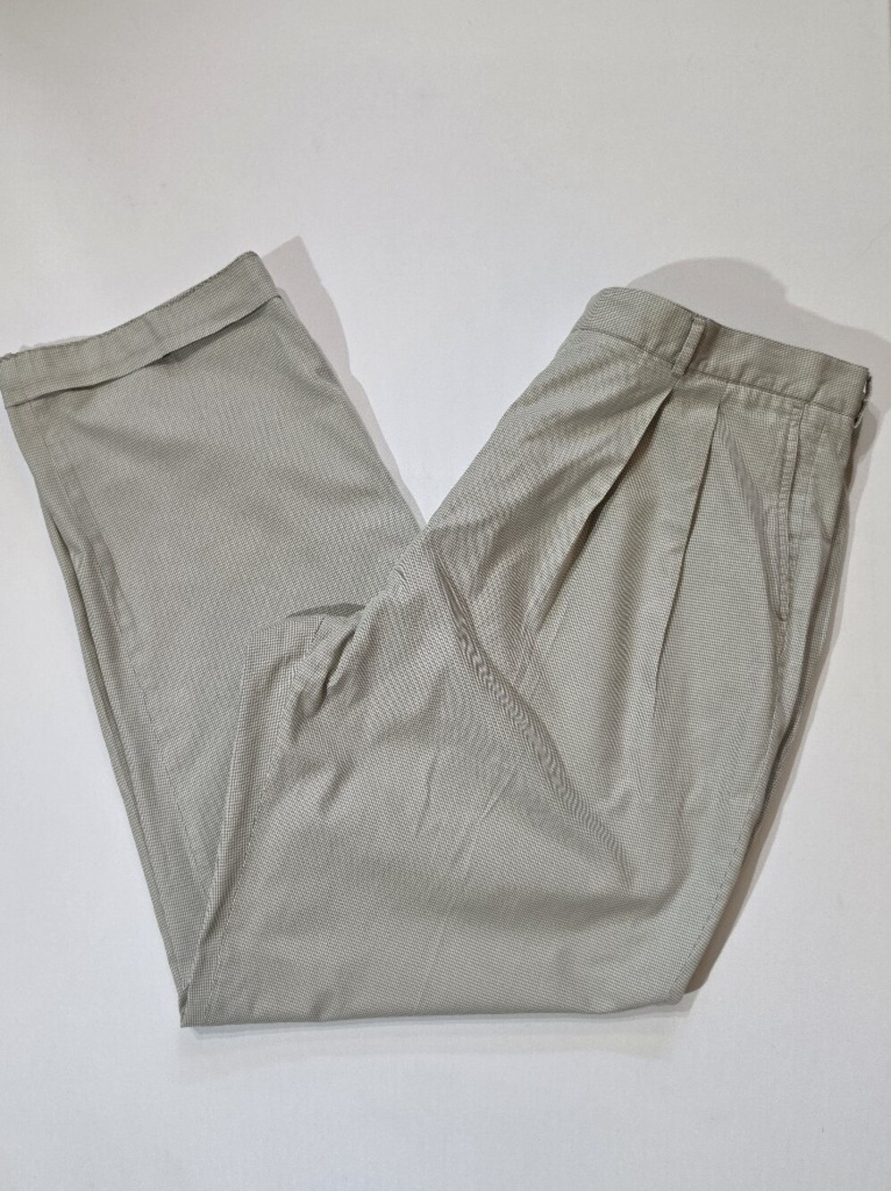 Vintage Bobby Jones Khaki Pants Mens Sz 42 Beige Grey Houndstooth Double Pleated